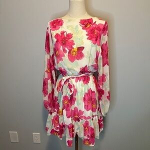 Flying Tomato, Women's Woven Mini Dress, White with Pink Floral, SZ S